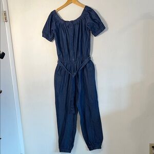 Helium Blue Jumpsuit with Belt and pockets.